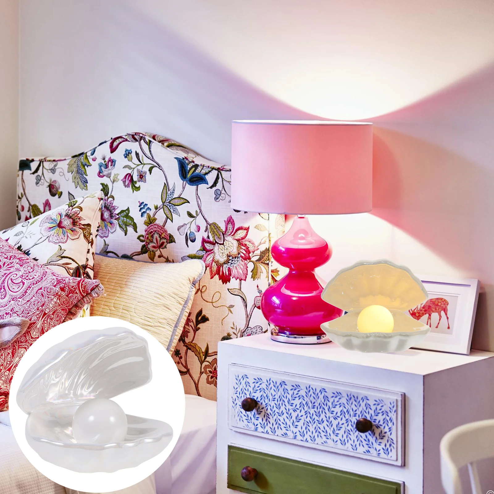 

Light Lamp Night Shell Pearl Bedside Decorative Bedroom Desktop Decor Ornament Ceramics Home Design Ceramic Led Table Lights