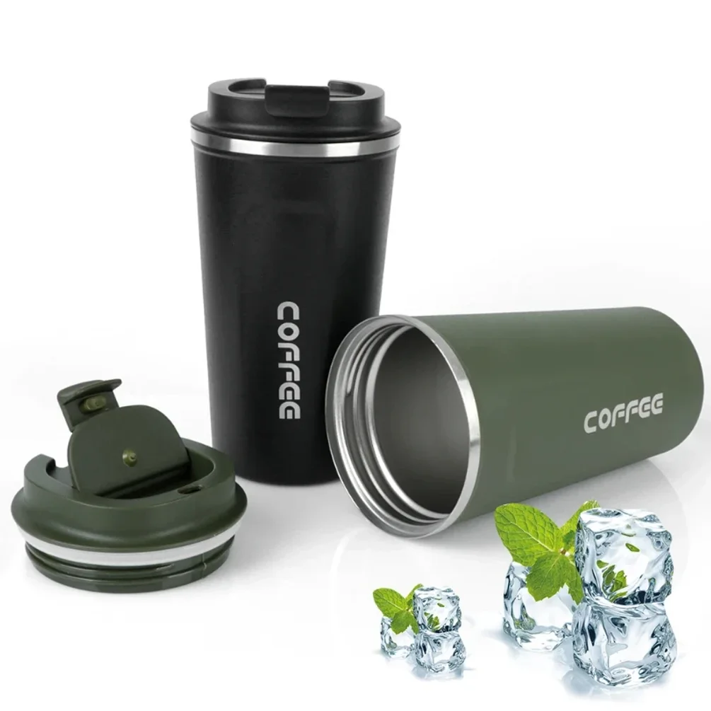Фото Термокружка Thermo Cafe из нержавеющей стали с двойными стенками для чая, воды, кофе, 380/510 мл, герметичная, дорожная, автомобильная термокружка-термос №1