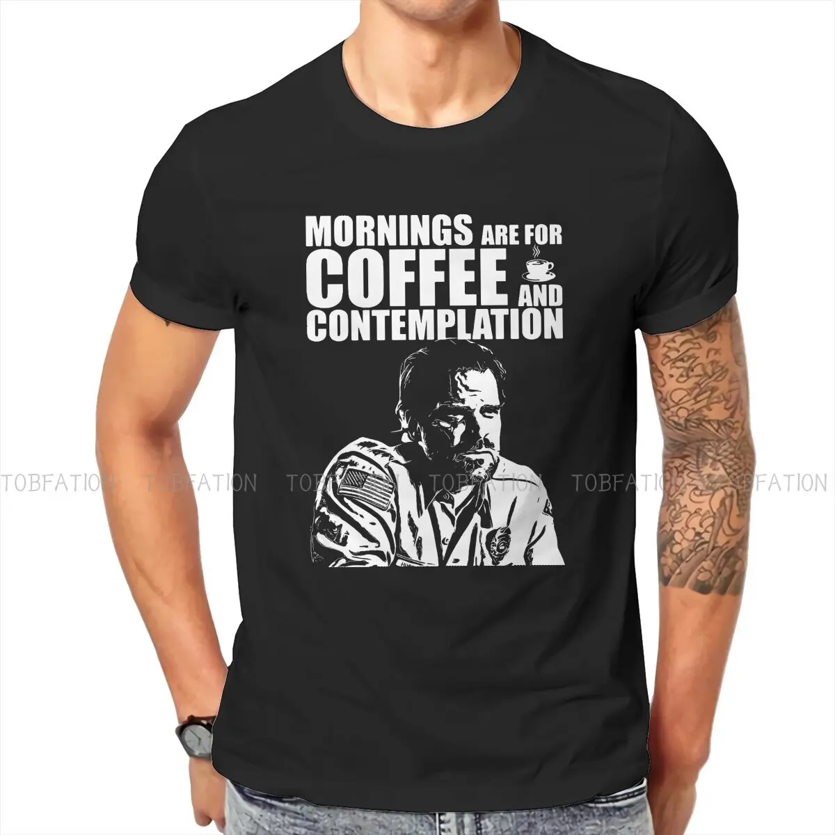 

Jim Hopper Mornings Coffee Contemplation TShirt For Men Stranger Things Joyce Jim Mike Eleven Camisetas Novelty T Shirt