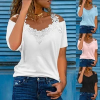 summer sexy lace blouse elegant female v neck slim streetwear dress shirts ladies casual off shoulder tee party tops
