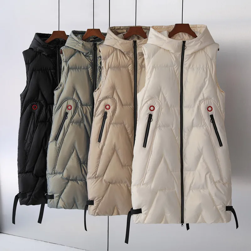 

Spot vest down cotton long knee-length women's new fashion hooded Korean version bright color casual