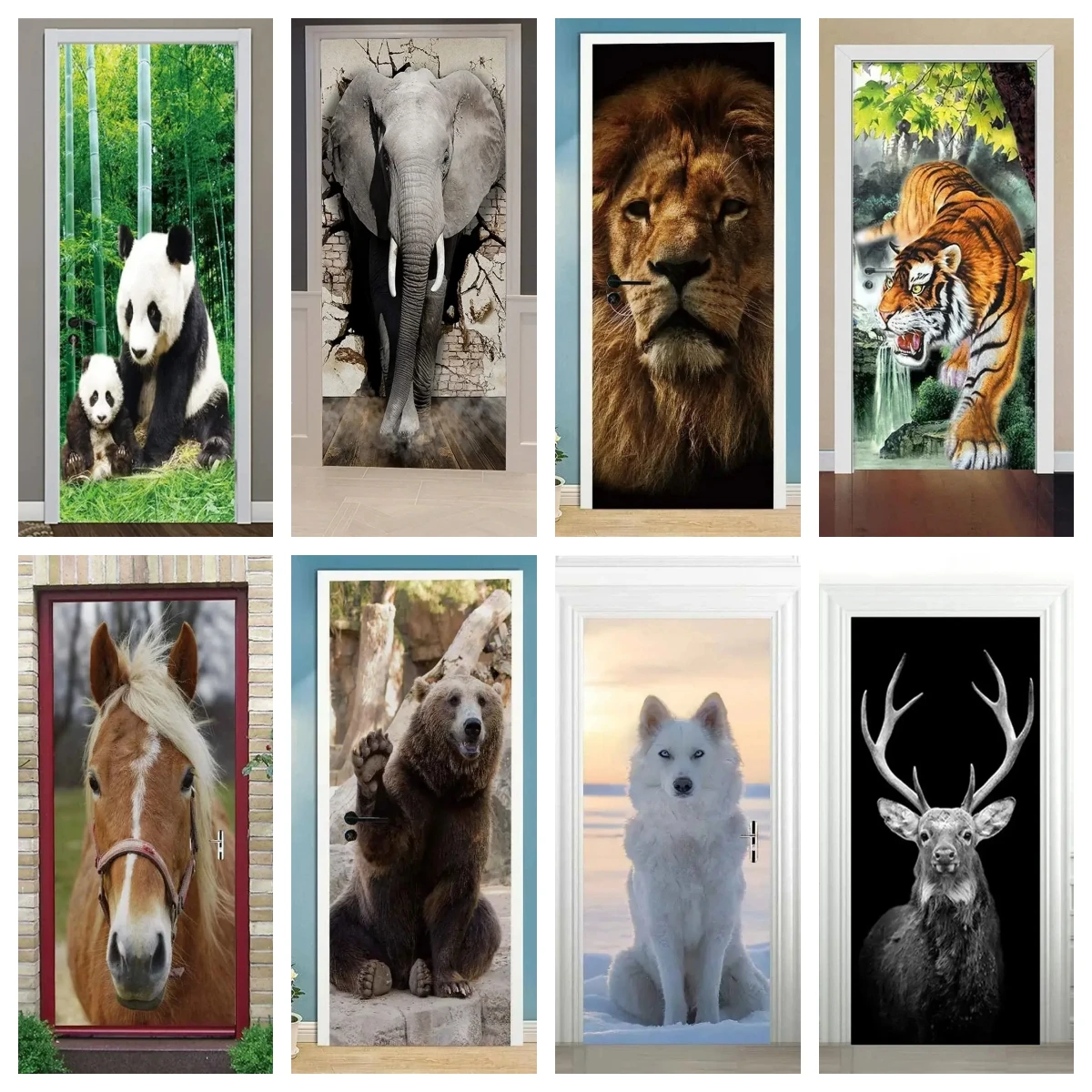 Креативные дверные наклейки с животными джунглей Самоклеящиеся 3D съемные обои