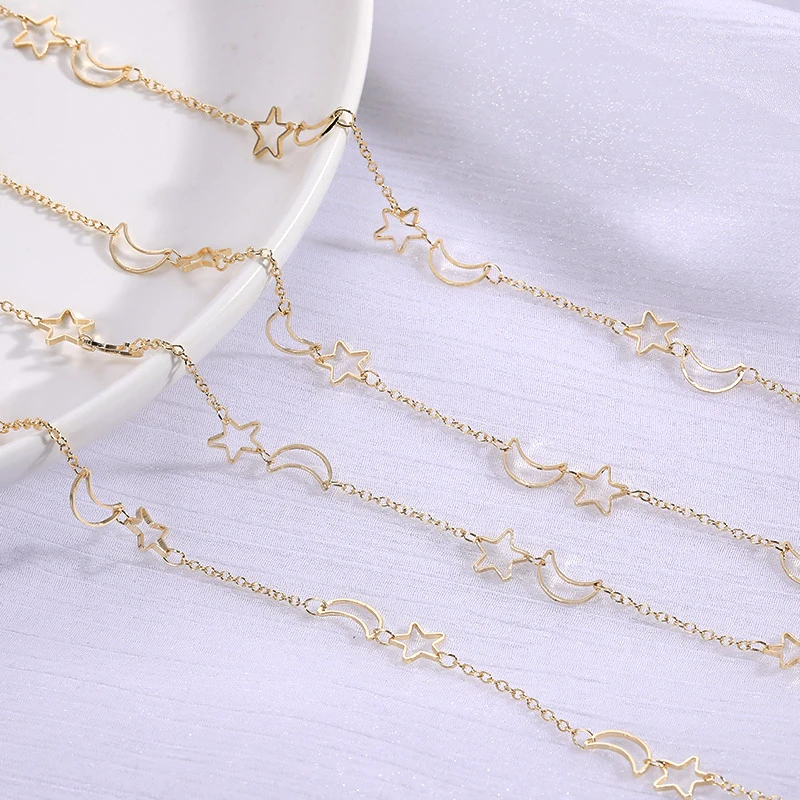 

1Meter Pure Brass Hollow Celestial Moon Star Link Chain Circle Bulk Chains For Diy Necklace Bracelet Jewelry Making Accessories
