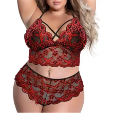 Ensemble de 2 pièces soutien gorge grande taille, Lingerie Sexy, rembourré, sous vêtements en dentelle brodés, vêtements de nuit, pyjama pour femmes, nouvelle collection  (3)