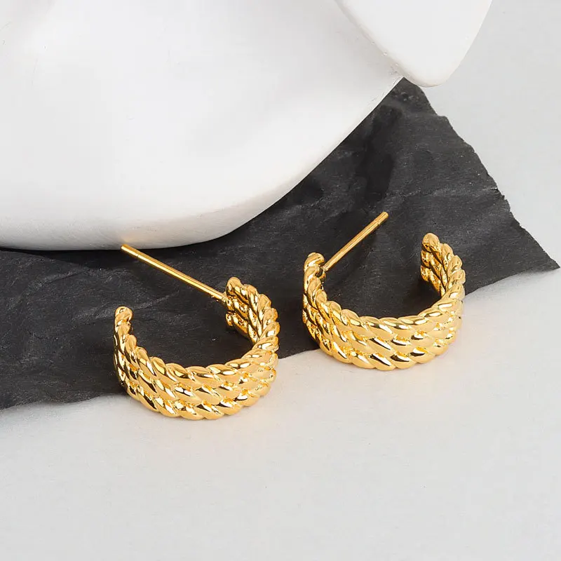 

Twisting Rope Gold Vintage Women's Cuffs Earrings 925 Stamp Silver Color Earings Fashion Jewelry 2021 Wedding Gifts For Women