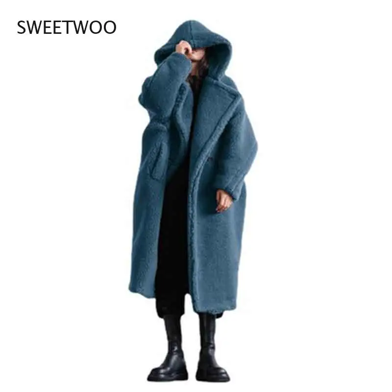 Female Fur Faux Fur Casual Women Coat 2022 Winter Fashion Warm Hooded Lapel Medium Length Women Fur Coat Contracted Slim tide