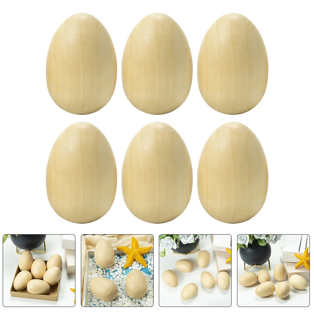 

6pcs Simulation Wooden Eggs Kids Hand-painted Egg Props DIY Graffiti Eggs