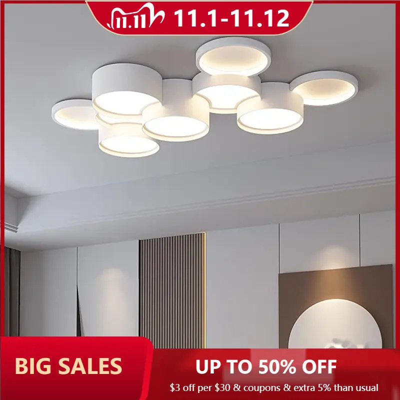 

Светодиодная потолочная люстра в скандинавском стиле, металлический потолочный светильник со сращением в кругах для гостиной, комнатное о...
