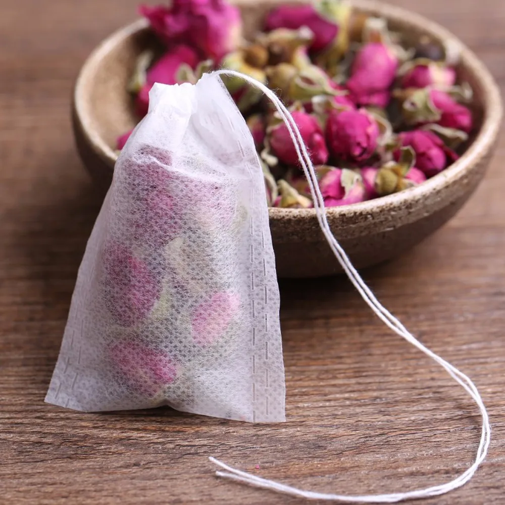 

Tea Bags 100Pcs/Lot Empty Scented Drawstring Pouch Bag 5.5*7CM Seal Filter Cook Herb Spice Loose Coffee Pouches Tools