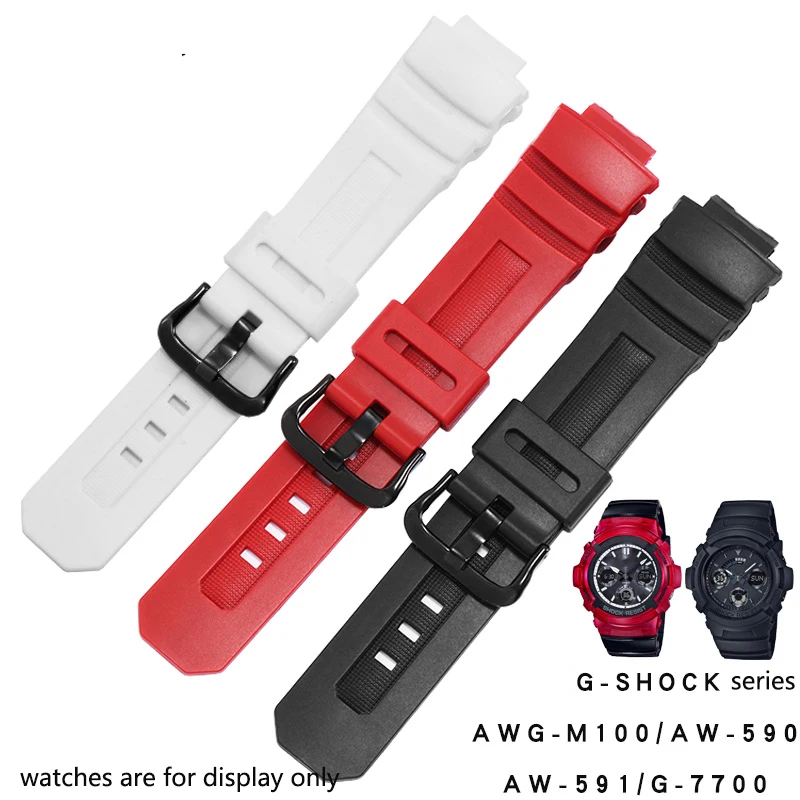 

silicone watchband Convex interface black white brown wristband Suitable for Casio G-Shock AWG-M100/AW-590/AW-591/G-7700Bracelet