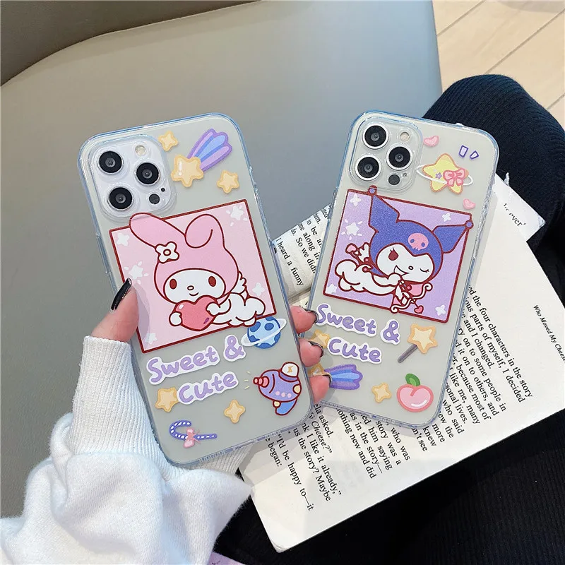 

Kawaii Sanrio Transparent Phone Case Mymelody Kuromi for Iphone14 13 12 11 Xs Xr Pro Max All-Inclusive Anti-Drop Accessories Toy