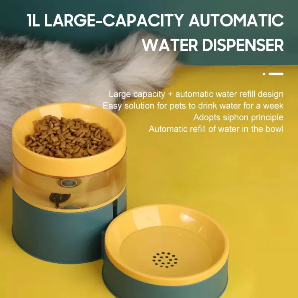 1L Water Multifunctional Automatic Pet Supplies Double Feeder Bowl Set Elevated Pets Cat Drink Water Bowl Storage Pet Food Water enlarge