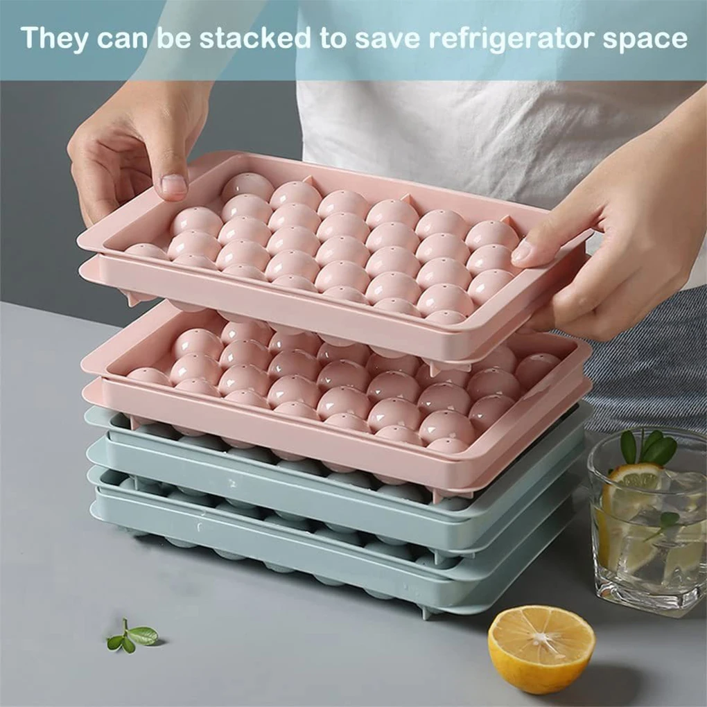 

6Pcs Set 33-grid Ice Cube Ball Tray Molds Icing Cubes Cream with Lid Freezer Maker DIY Tools Spade Color Random Pink