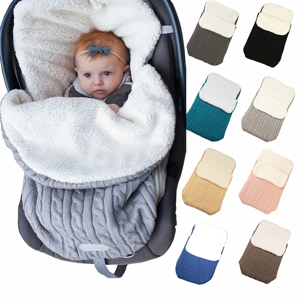 ZK40 Baby Sleeping Bag Winter Berber Fleece Outdoor Stroller Sleeping Bag Warm Anti-Kick Baby Knit Warm Newborn Swaddling