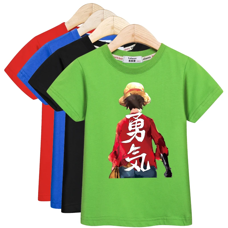 

Kids Summer Clothes Luffy Anime T-shirt Young Boy Short Sleeve Tops Cotton Tees 3-13T
