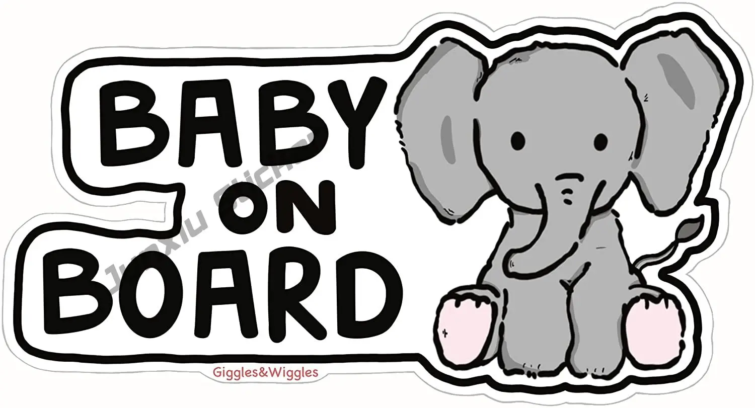 

Giggles & Wiggles Baby on Board Elephant - Vinyl Decal Car Window Sticker - Cute Unique Animal Design Suv Exterior Decoration