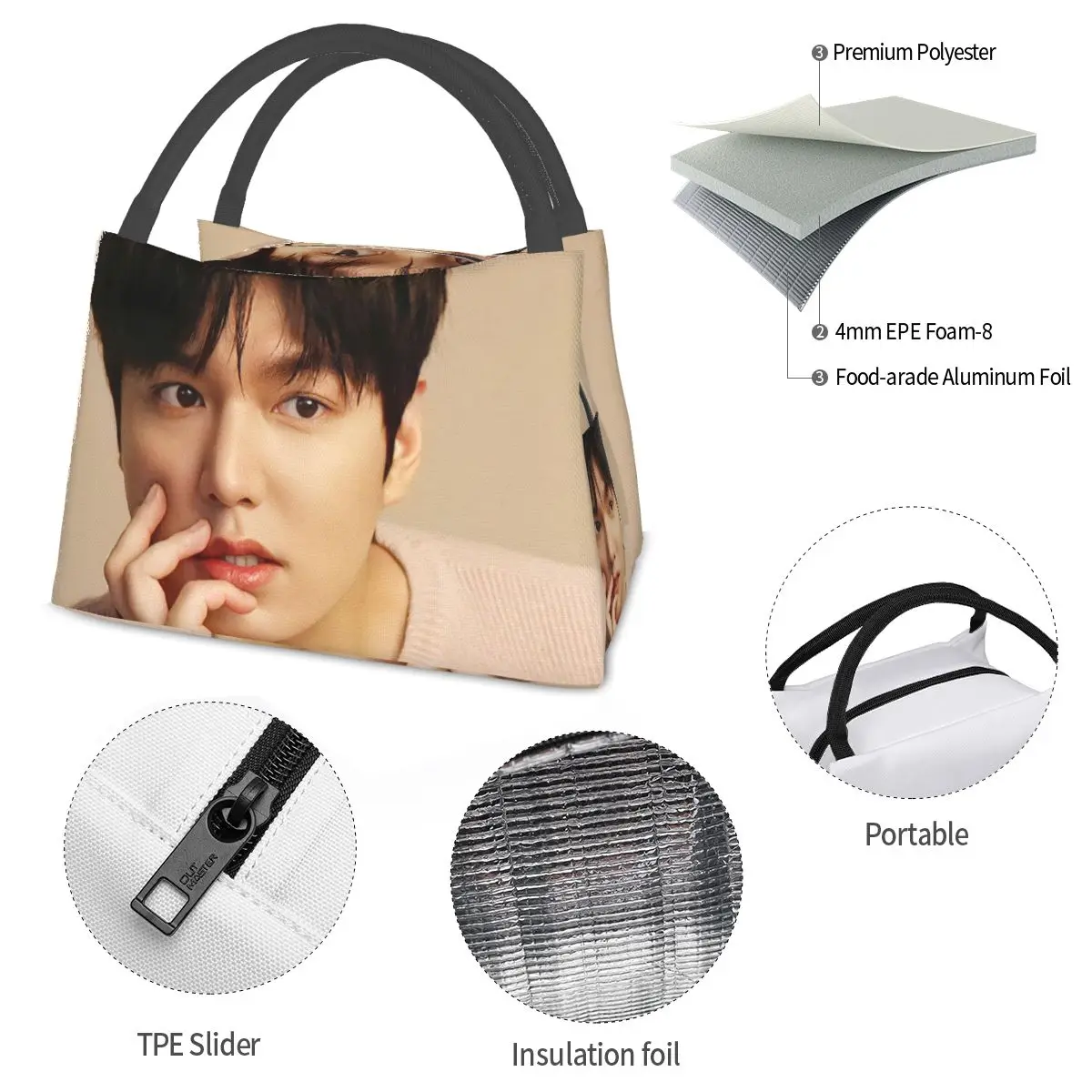 Термосумка для обедов Kpop Lee Min Ho для женщин и детей, герметичные контейнеры для еды, термосумка-тоут (art.: 3920d82961464) - 3920d82961464