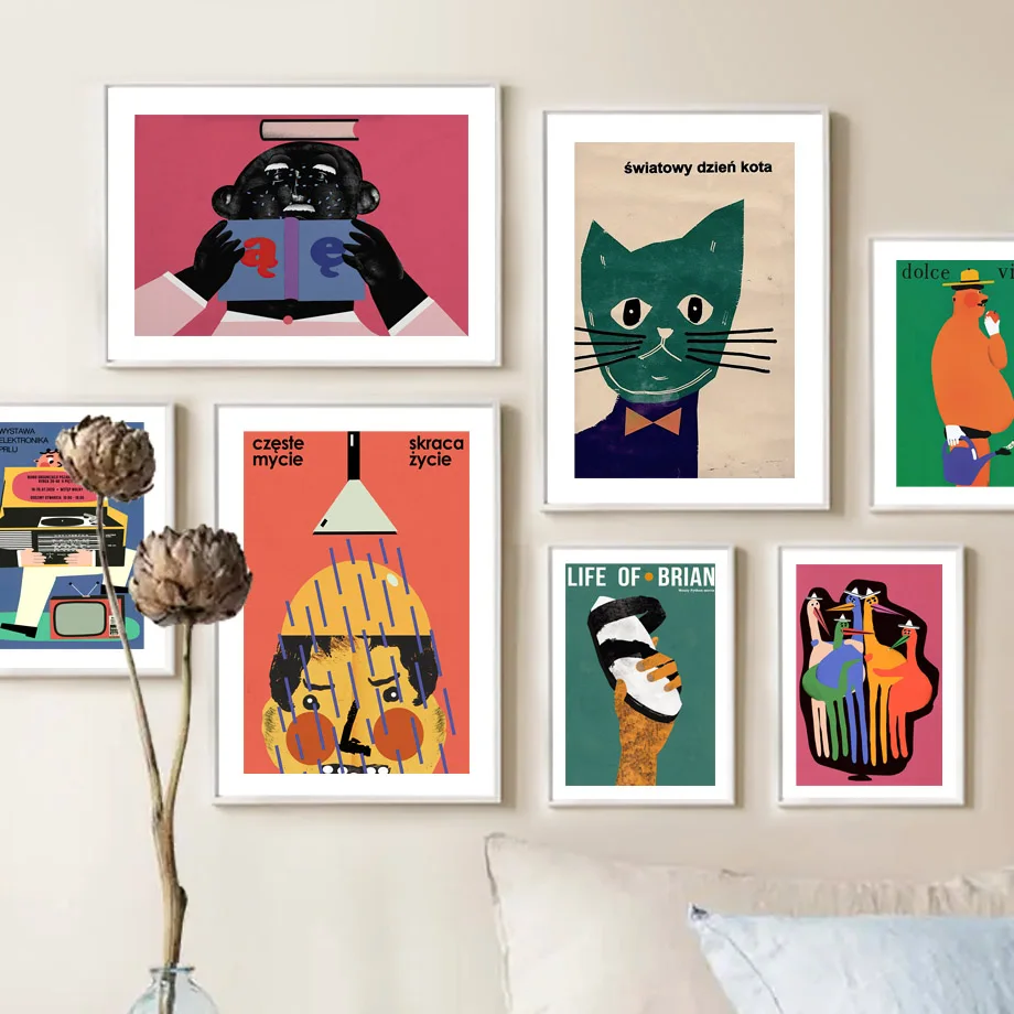 

Funny Animal Abstract Figure Polish Poster And Print Wall Art Canvas Painting Nordic Illustration Pictures For Living Room Decor