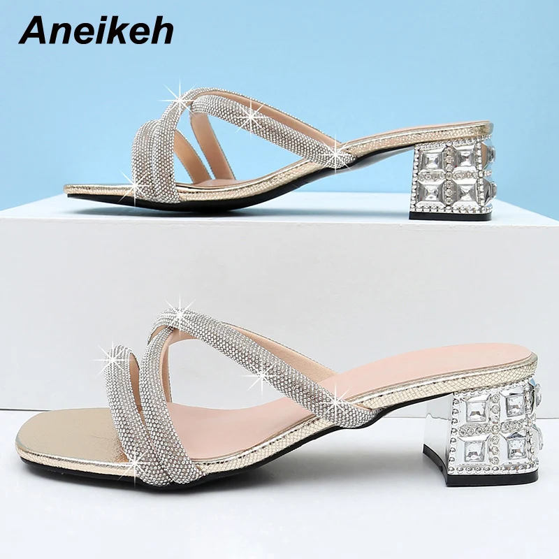 

Aneikeh 2022 шикарная летняя модная женская обувь на низком каблуке без шнуровки, красивые уличные тапочки, лаконичная обувь, новинка, золотой ра...