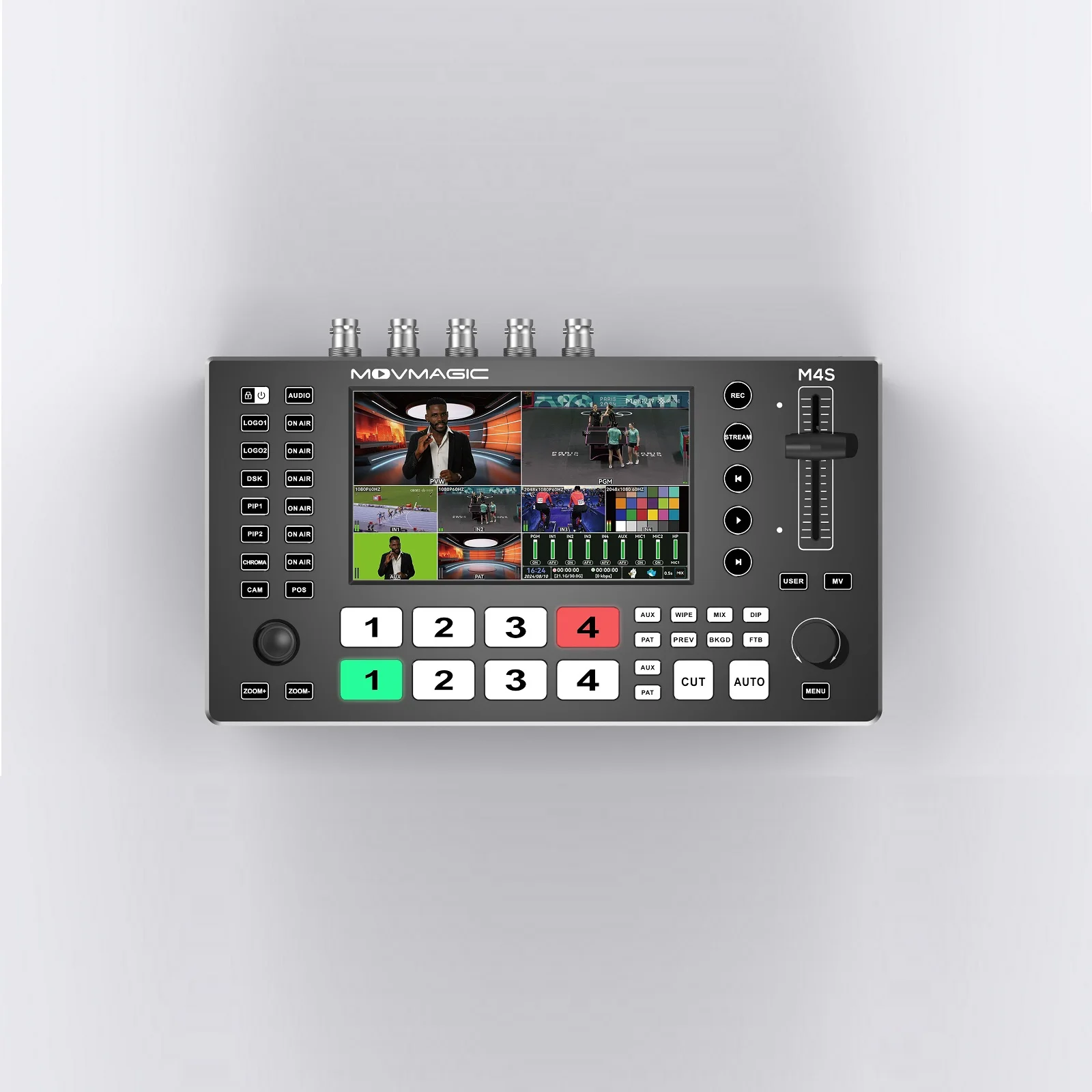 Фото Профессиональный видеомикшер MOVMAGIC M4S 4K с 5 входами, 3G-SDI, HDMI, Chroma Key, управлением PTZ, оборудование для виртуальных прямых трансляций №2