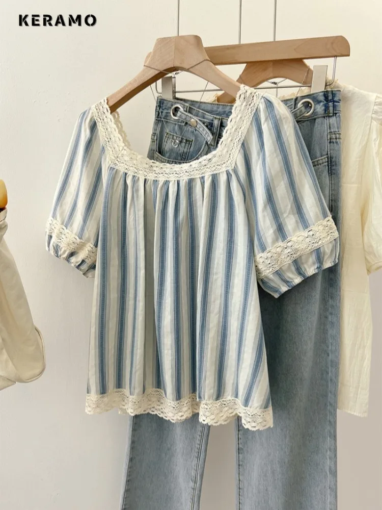 Женская футболка в полоску элегантная повседневная составного кроя Корейском