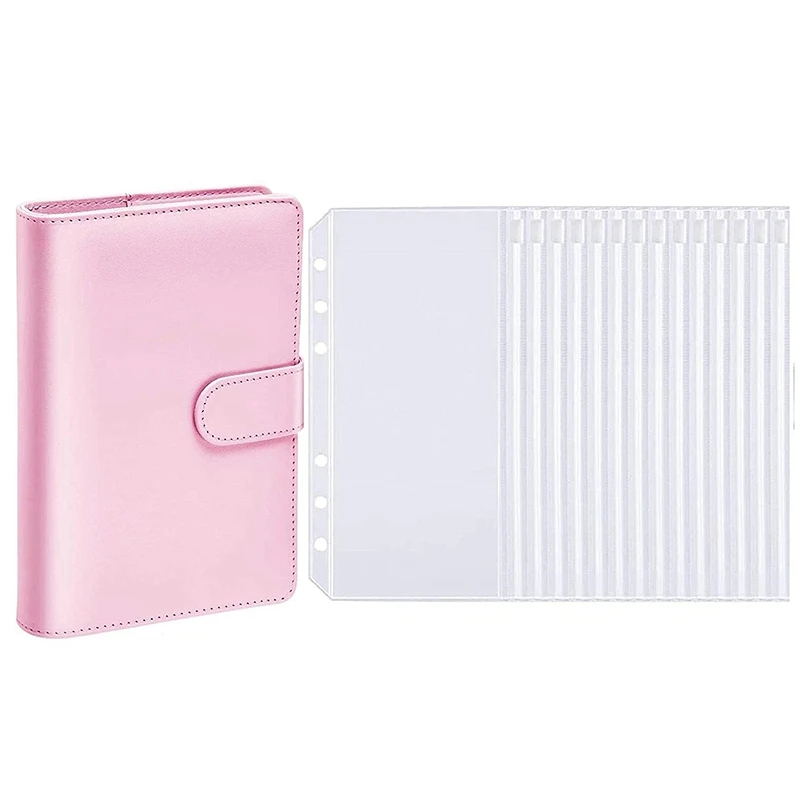 

A6 PU Leather Notebook Binder Cover, Binder Cover With 14PCS A6 Binder Pockets Loose Leaf Bags For Filler Paper