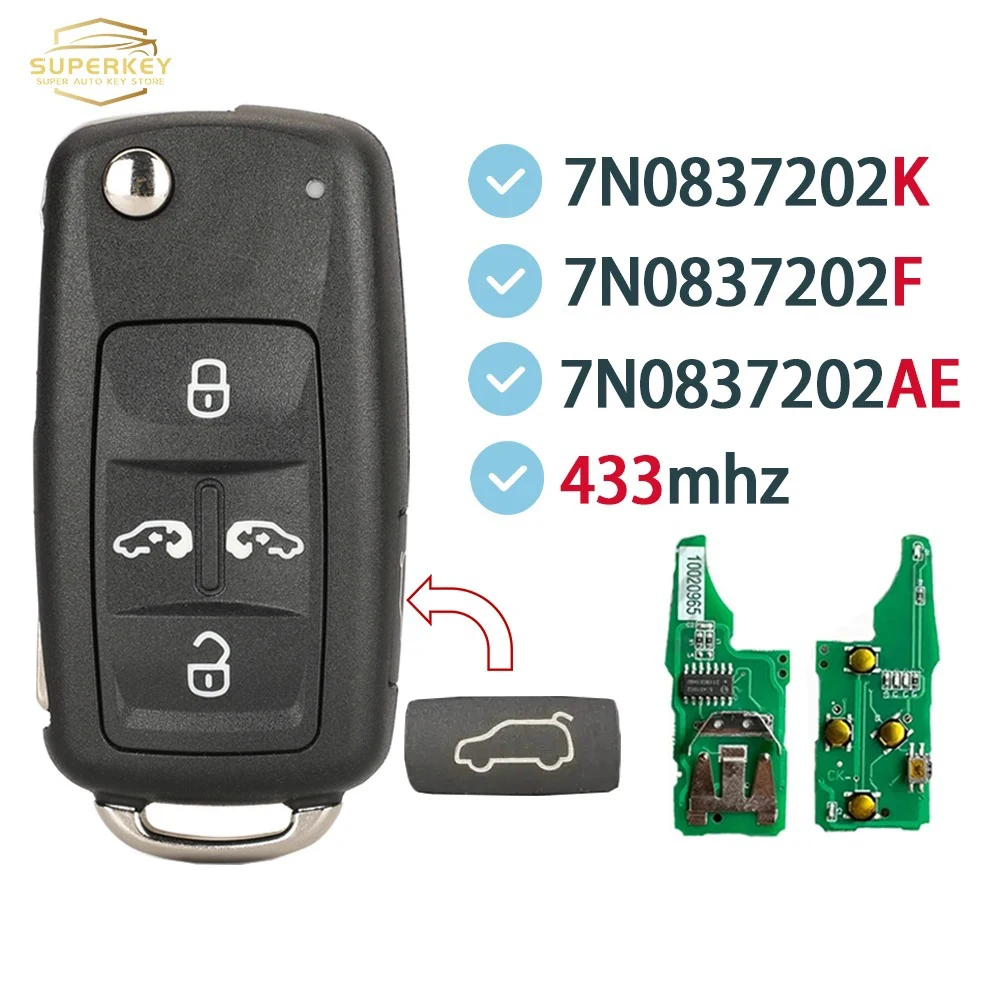 

7Н 0837202 K/F/AE для VW Volkswagen Sharan Multivan T5 Caravelle, 5 кнопок, спросите 433 МГц ID48, брелок с дистанционным откидным ключом 7N 0837202 Ф