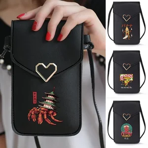Mobile Phone Bags Crossbody Bag Pu Leather Wallets Universal Mini Touch Screen Cell Phone Purse Cute Monster Print Shoulder Pack