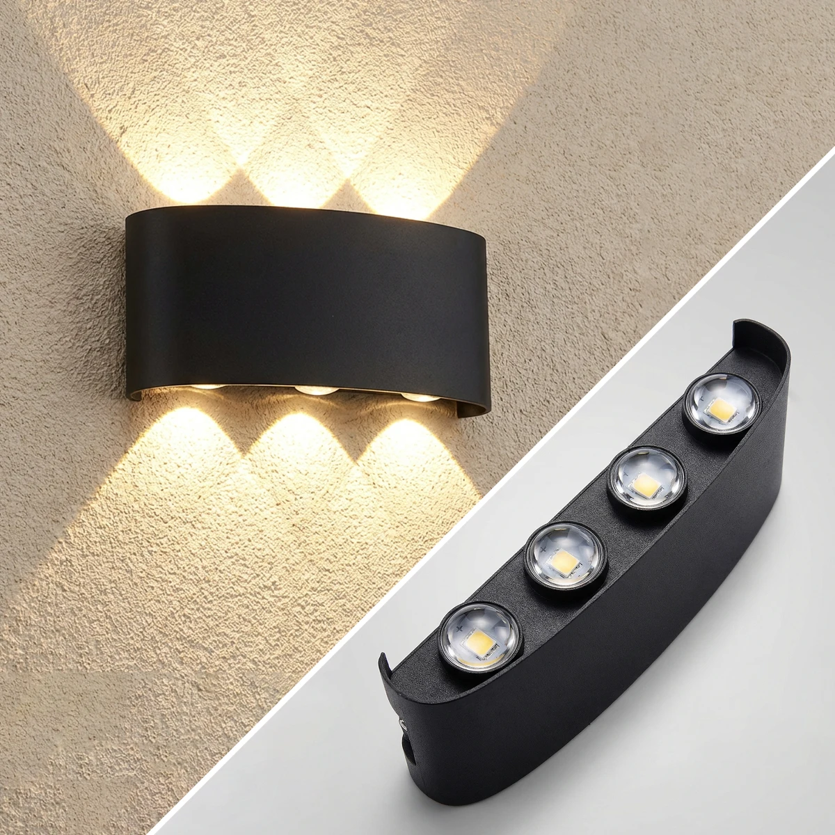 Фото Светодиодные настенные светильники 2W/4W/6W/8W/10W, современные настенные бра, алюминиевые настенные лампы с проводным подключением, черные настенные светильники с направленным светом вверх-вниз для гостиной №1