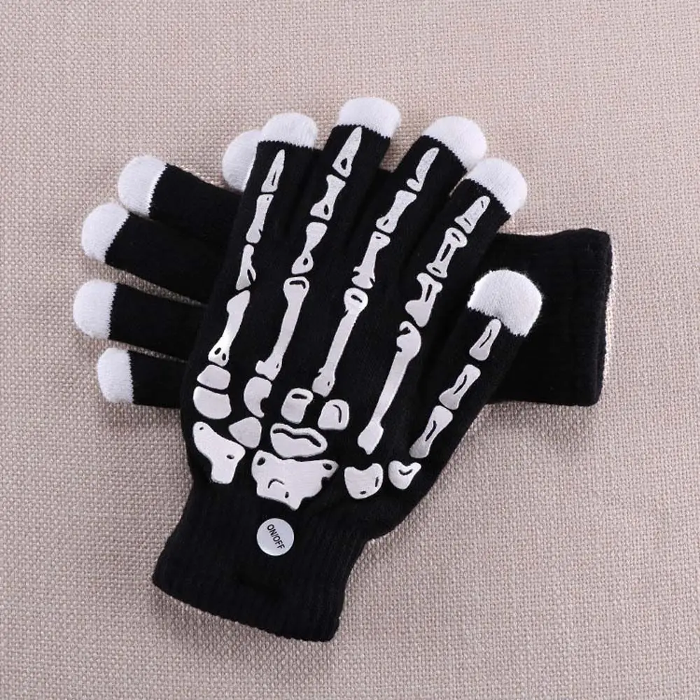 

Нескользящие сохраняющие тепло флуоресцентные рукавицы с изображением черепа Светящиеся перчатки ручной флуоресцентный свет аксессуары для Хэллоуина