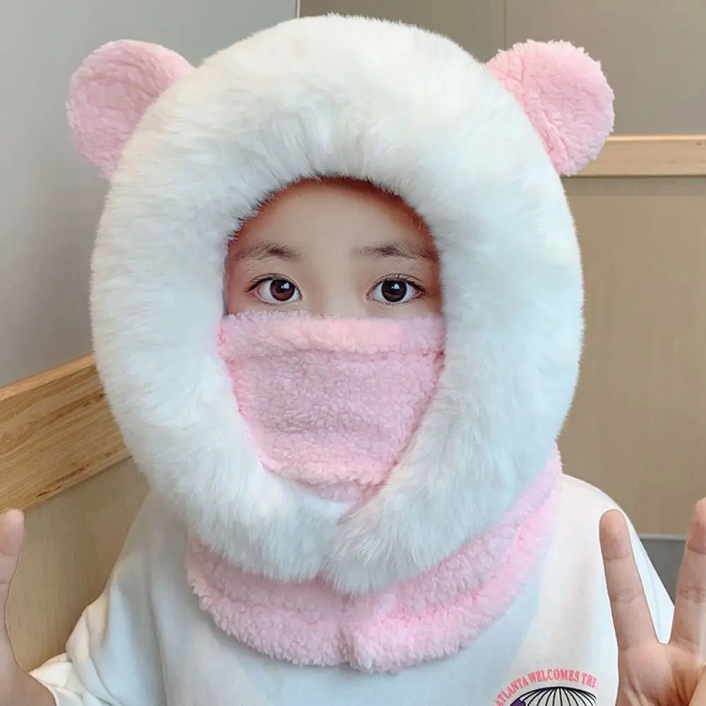 

Soft Trendy Warm Neck Protector Contrast Color Plush Cold-proof Outdoor Sports Bomber Hat Women Hat Hat Scarf Set Winter Cap