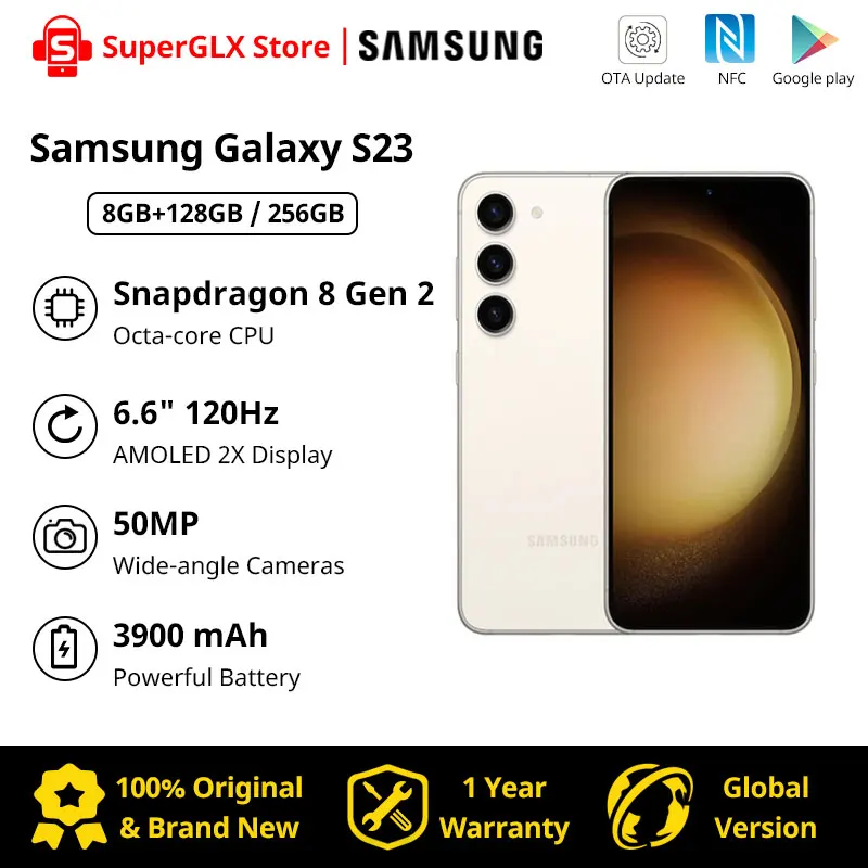 

New Samsung Galaxy S23 5G Smartphone 8GB RAM 128GB/256GB ROM Snapdragon 8 Gen 2 120Hz AMOLED 2X Display Android13 NFC Cell Phone