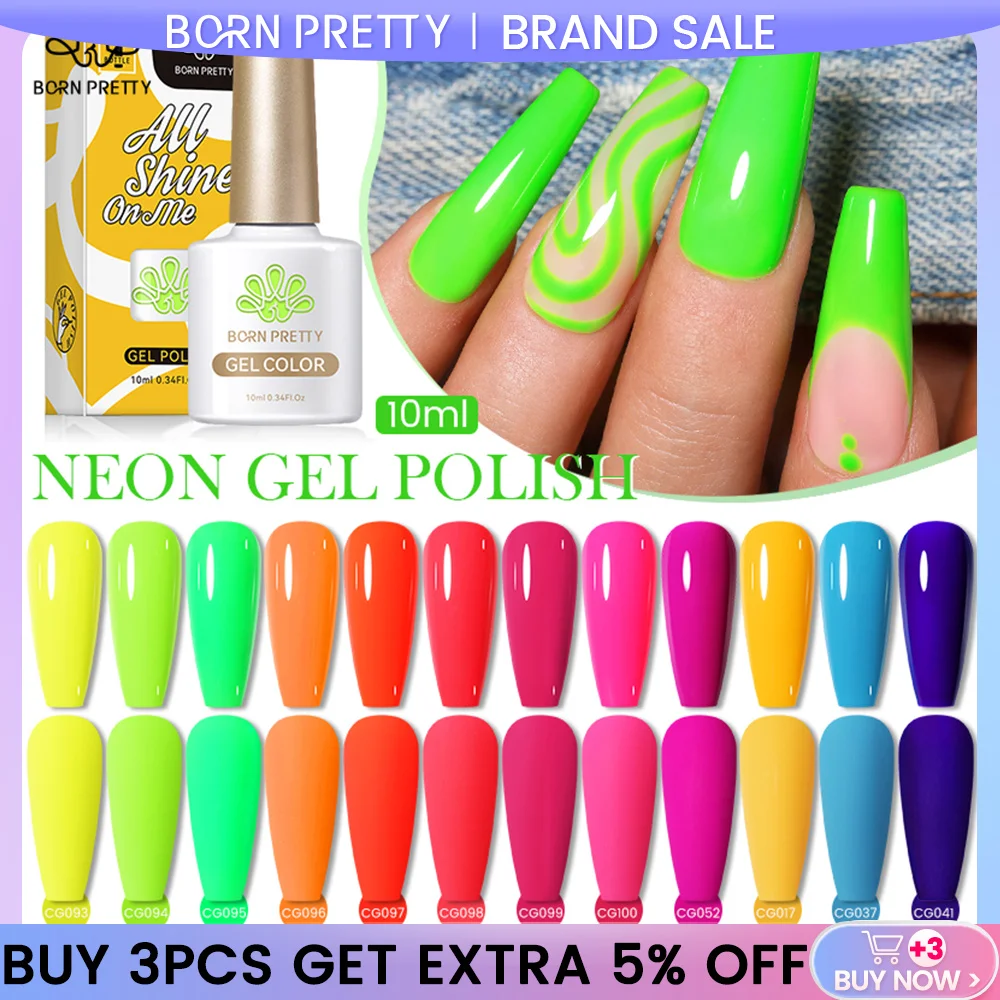 

BORN PRETTY Neon Gel Polish 10ml Fluorescent Yellow Green Color Vernis Semi Permanent Nail Art Manicure Soak Off LED UV Gel