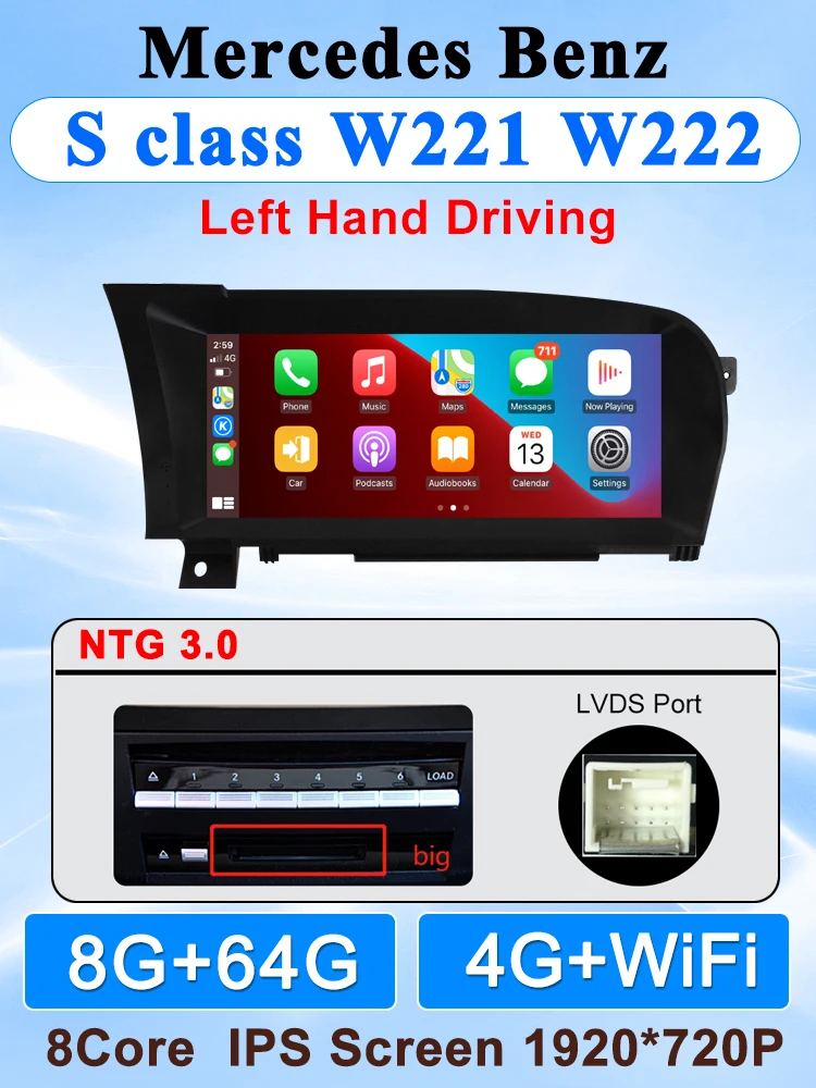 

2024 Новый автомобильный мультимедийный беспроводной Android AUTO CarPlay 10,25-дюймовый экран для Mercedes Benz S Class W221 NTG3.0 3,5 видеоплееры