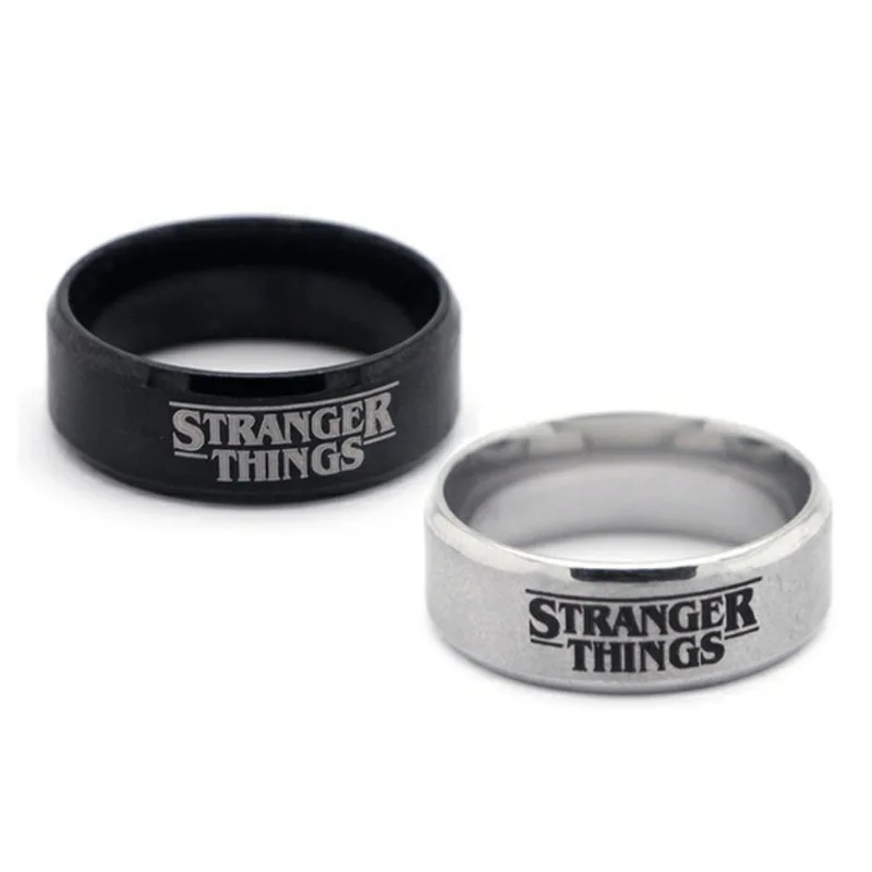 

Strange Things Ring Fashion Stainless Steel Ring Letter Black Men's Ring Men's and Women's Punk Party Gift Jewelry Wholesale