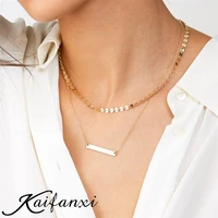 kaifanxi double layer necklace with pendants 36l stainless steel chain choker round shape gold pearl necklace for women jewelry
