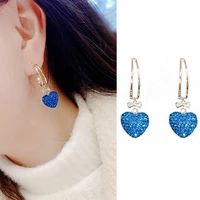 1pair fashion drop hanging earrings for women blue crystal heart dangle earrings simple party wedding ear piercing jewelry gifts
