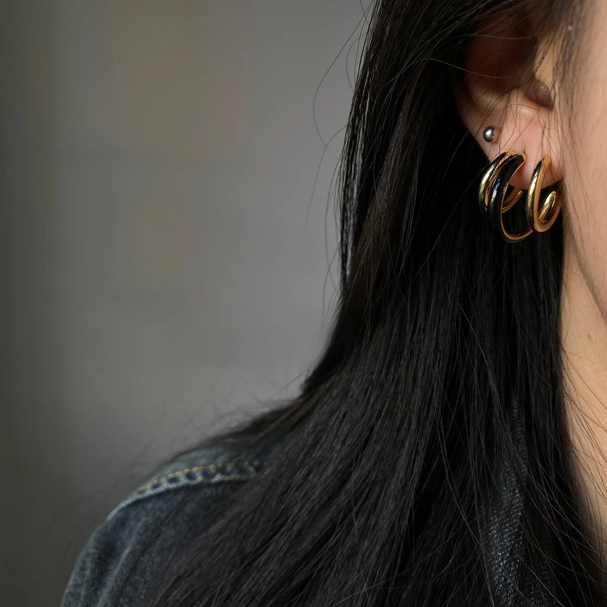 Chai Fu Studio/R0 Hong Kong Sle Normcore Ретро трехслойные серьги C-типа с капельной глазурью