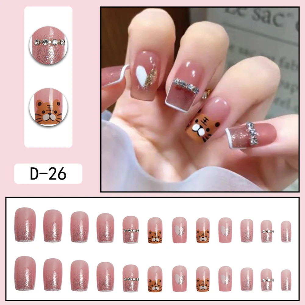 

24 шт., Длинные накладные ногти с бриллиантами