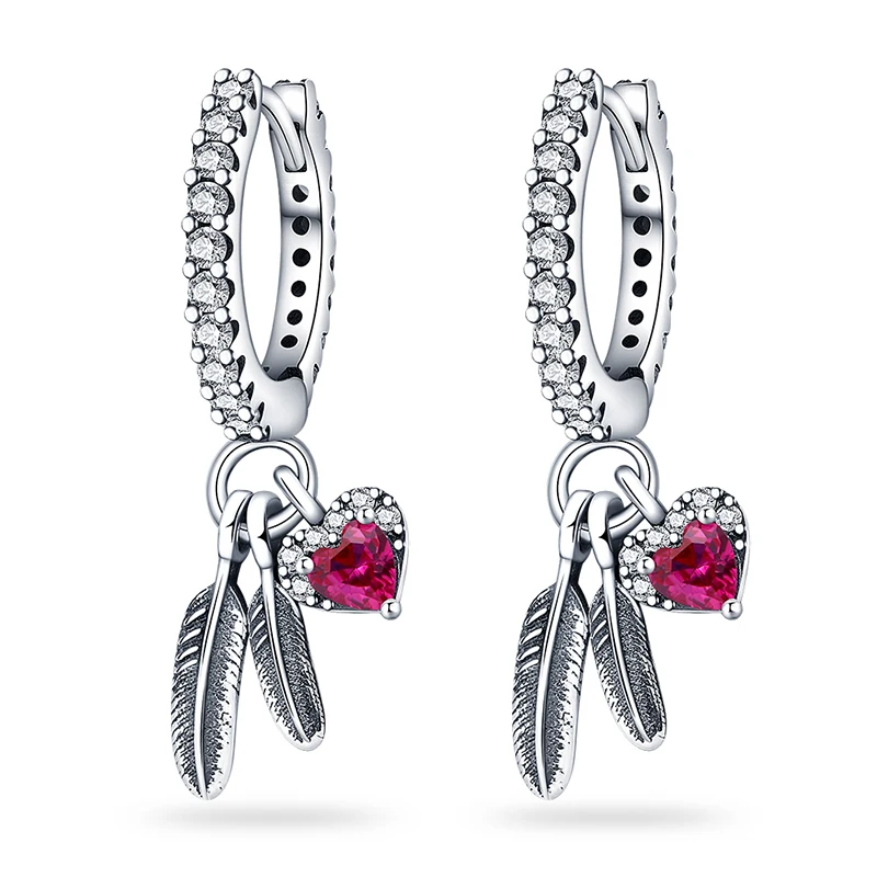

Женские серьги из серебра 925 пробы, с перьями и сердцем