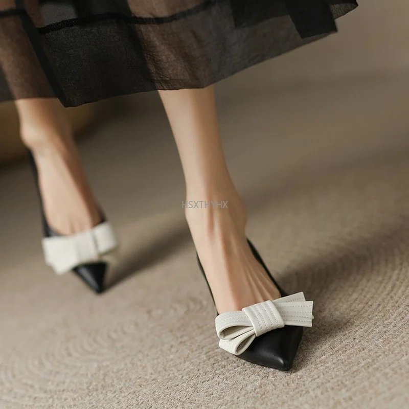 

2022 Size 35-40 New Leather Pumps Pointed Toe Med Heels Women Dress Shoes Ladies Simple Shallow Shoes Pointed Toe