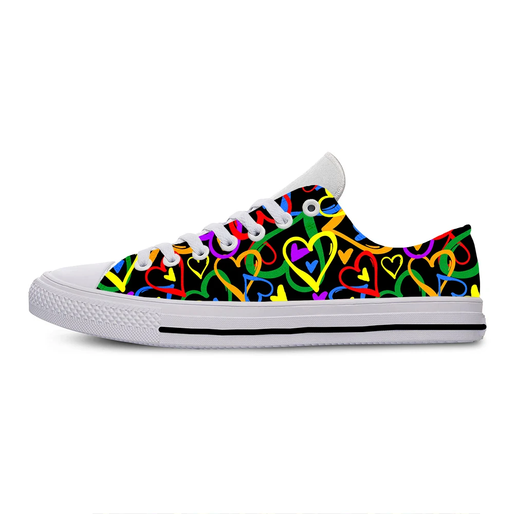 

Hot Cool Rainbow Hearts Pattern LGBT Pride Funny Casual Cloth Shoes Low Top Lady Female Men Women Sneakers Classic Board Shoes