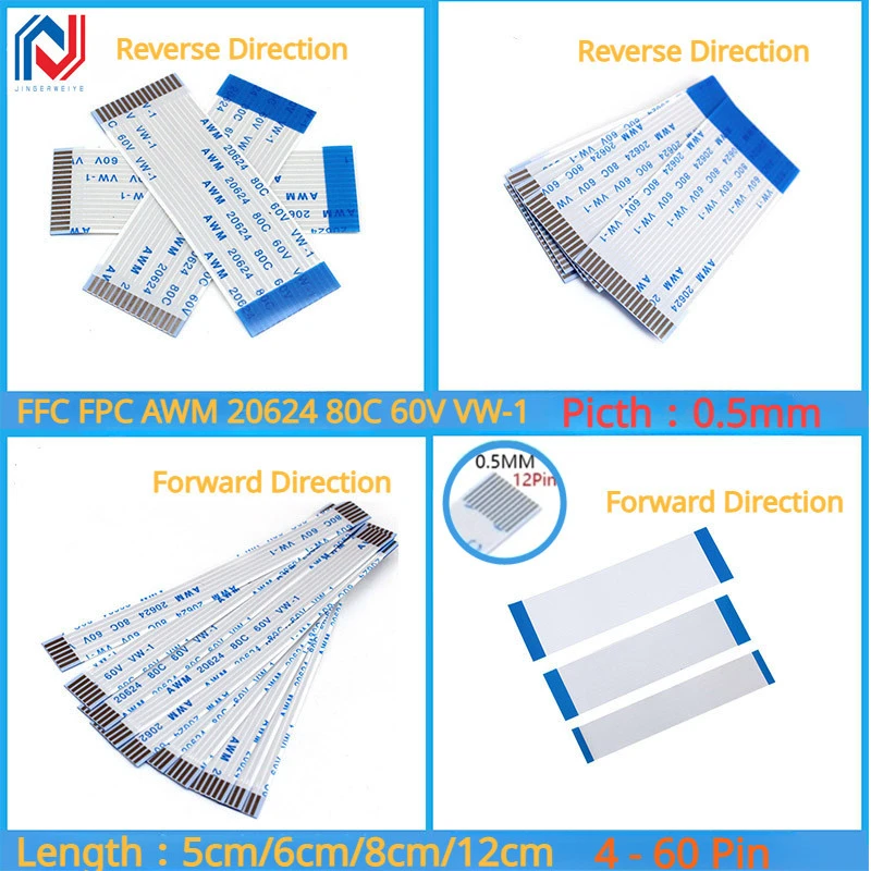 

10PCS Flat Flexible Cable FFC FPC AWM 20624 80C 60V VW-1 FFC-0.5MM 4/5/6/8/10/12/14/16/18/20/22/24/26/30/32/34/36/40/45/50/60Pin