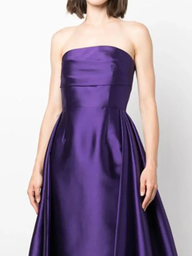 Женское вечернее платье без бретелек DEAT атласное плиссированное платье-трапеция