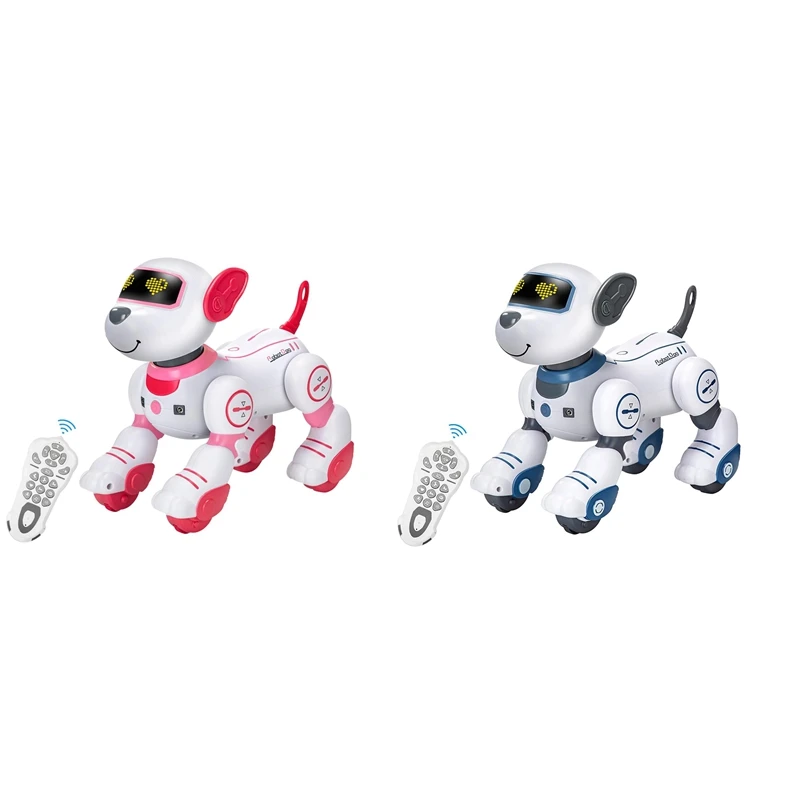 

Игрушка-робот для собак с дистанционным управлением: программируемый Роботизированный щенок, умный интерактивный танцующий пение, трюки, игрушка-животное, прочная, белый и розовый