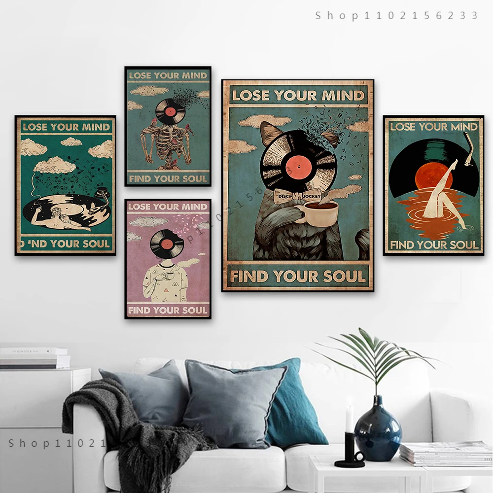 Vintage Music Poster Lose Your Mind Find Your Soul Wall Art Print Vinyl Record Funny Bathroom Canvas Painting Kids Room Decor
