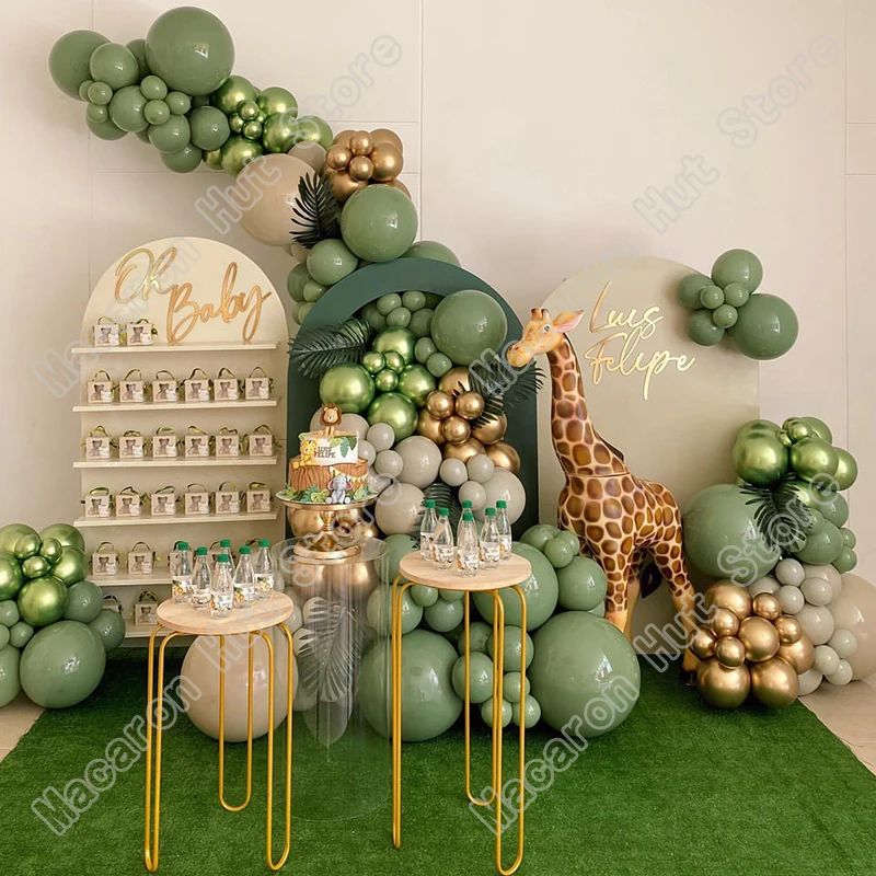 

145pcs Gold Avocado Green Chrome Green Doubled Aprico Wedding Table Decor Gender Reveal Party Decor Birthday Halloween Decor