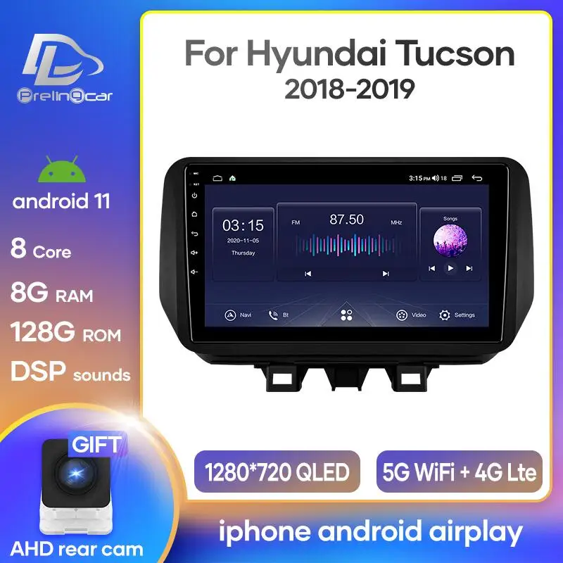 

Автомагнитола Prelingcar, 2 Din, Android 10, без DVD, мультимедийный видеоплеер, GPS-навигация для Hyundai Tucson 2018-2019 Octa-Core DSP
