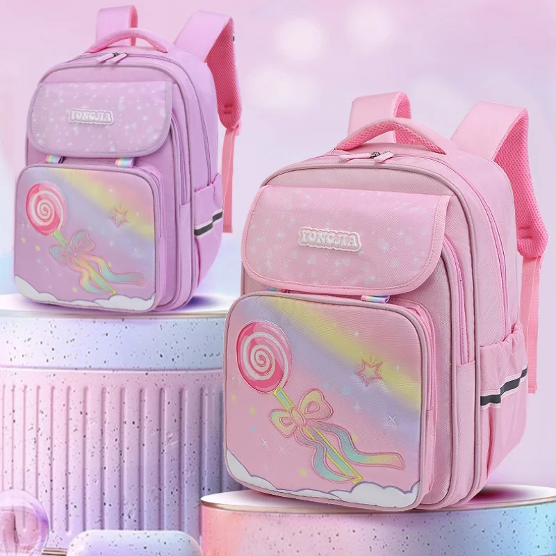 Cartoon Lollipop Cute Girl Primary School Students Backpacks 2022 New Children Sweet Rainbow Pink Large Capacity Schoolbags Hot