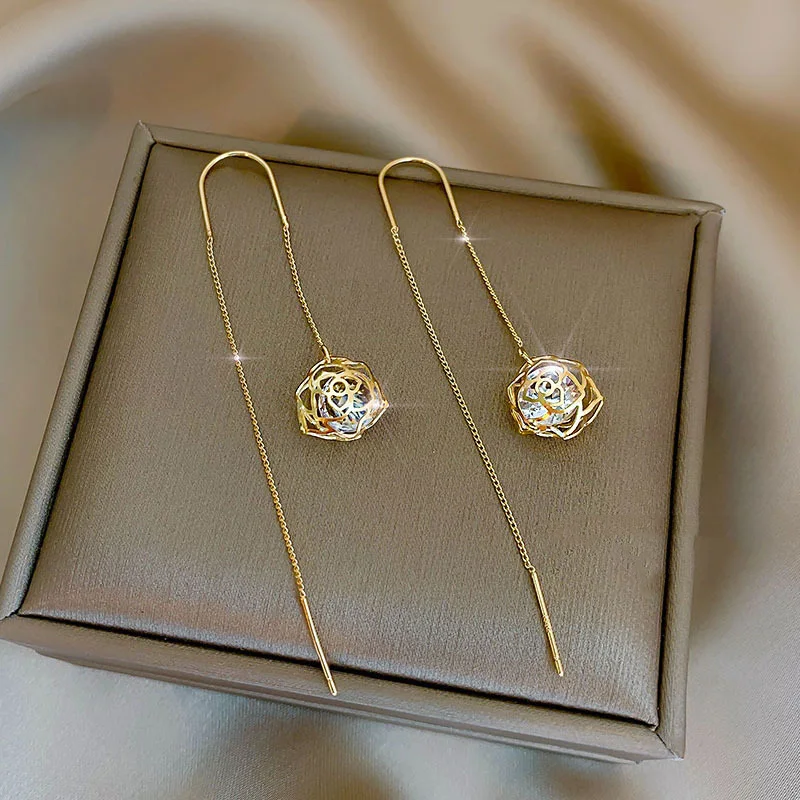 Boucles d'oreilles longues en Zircon à fleurs pour femmes  élégantes  nouvelle mode  bijoux coréens